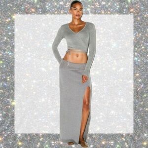SKIMS Textured Knit High Slit Long Skirt size XXS NWT!